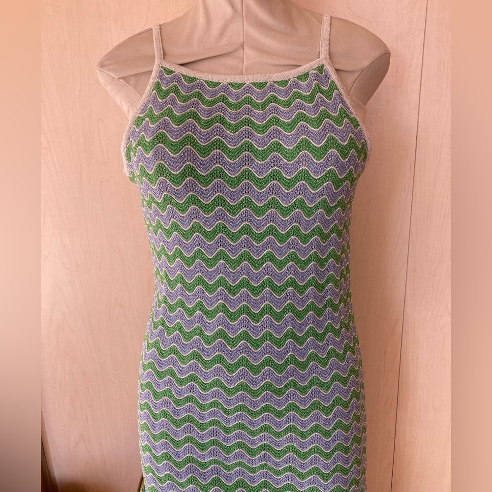 Metallic Silver and Green Slinky Dress